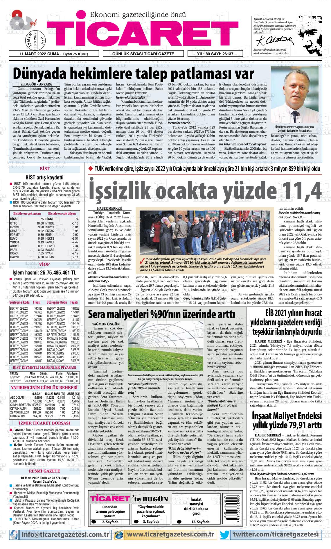 11 Mart 2022 Ticaret Gazete Manşeti