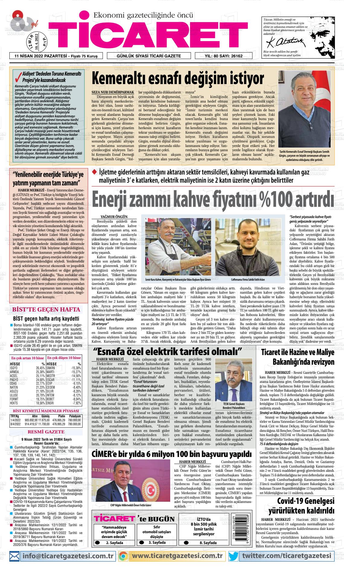 11 Nisan 2022 Ticaret Gazete Manşeti