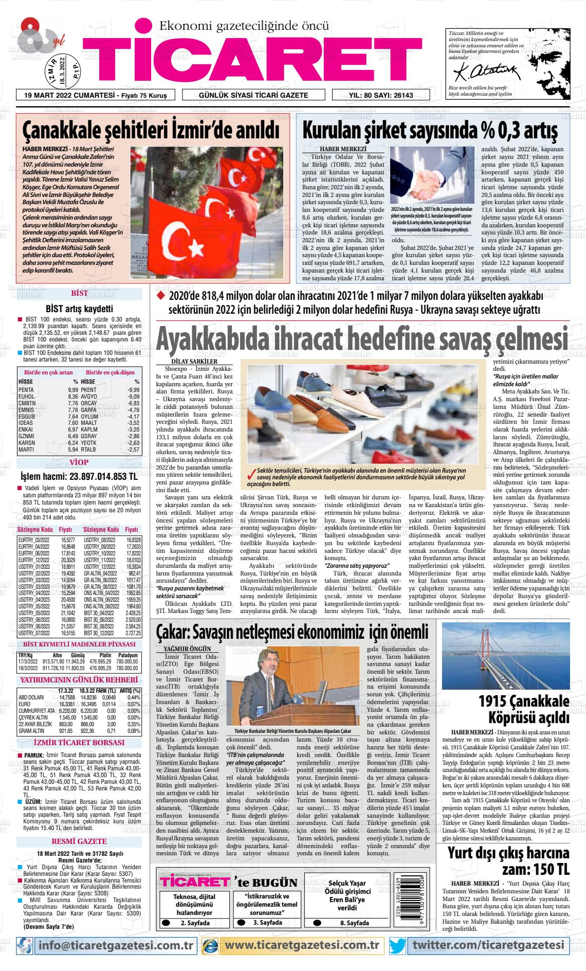 19 Mart 2022 Ticaret Gazete Manşeti