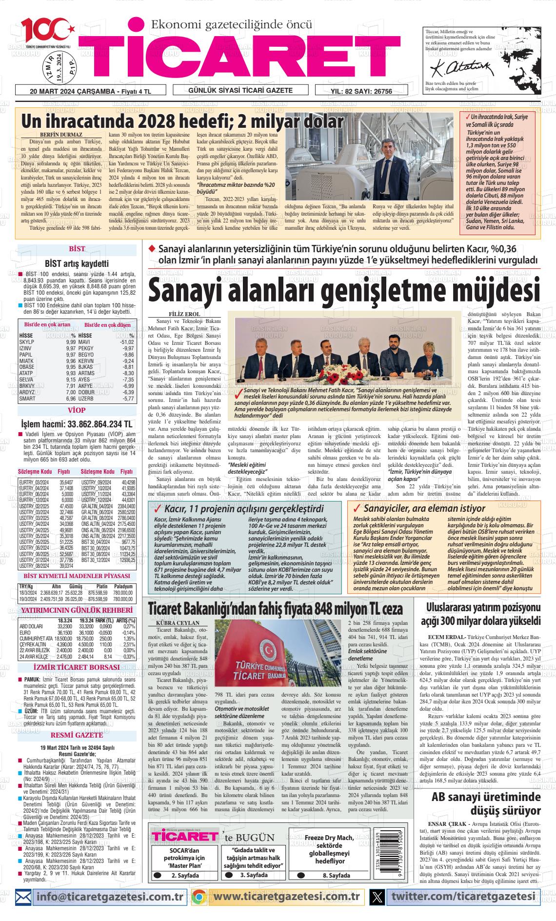 20 Mart 2024 Ticaret Gazete Manşeti