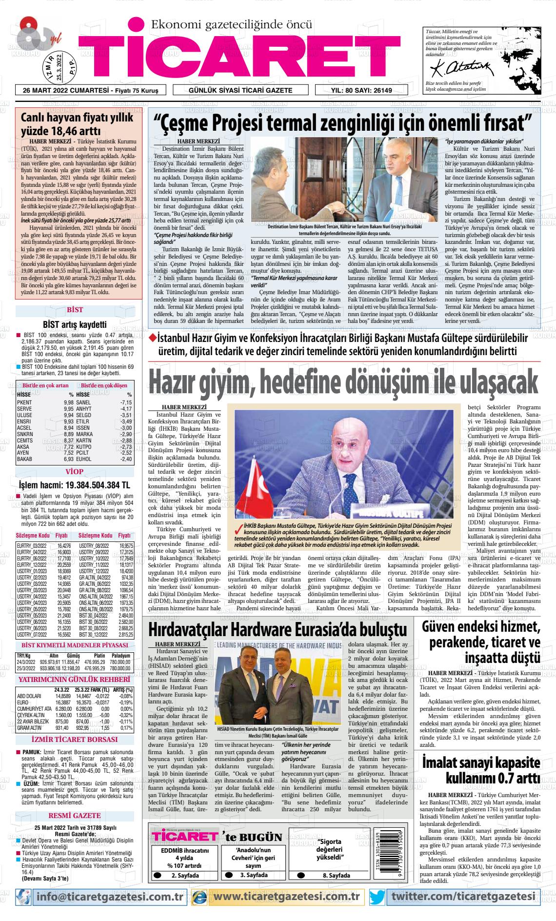 26 Mart 2022 Ticaret Gazete Manşeti