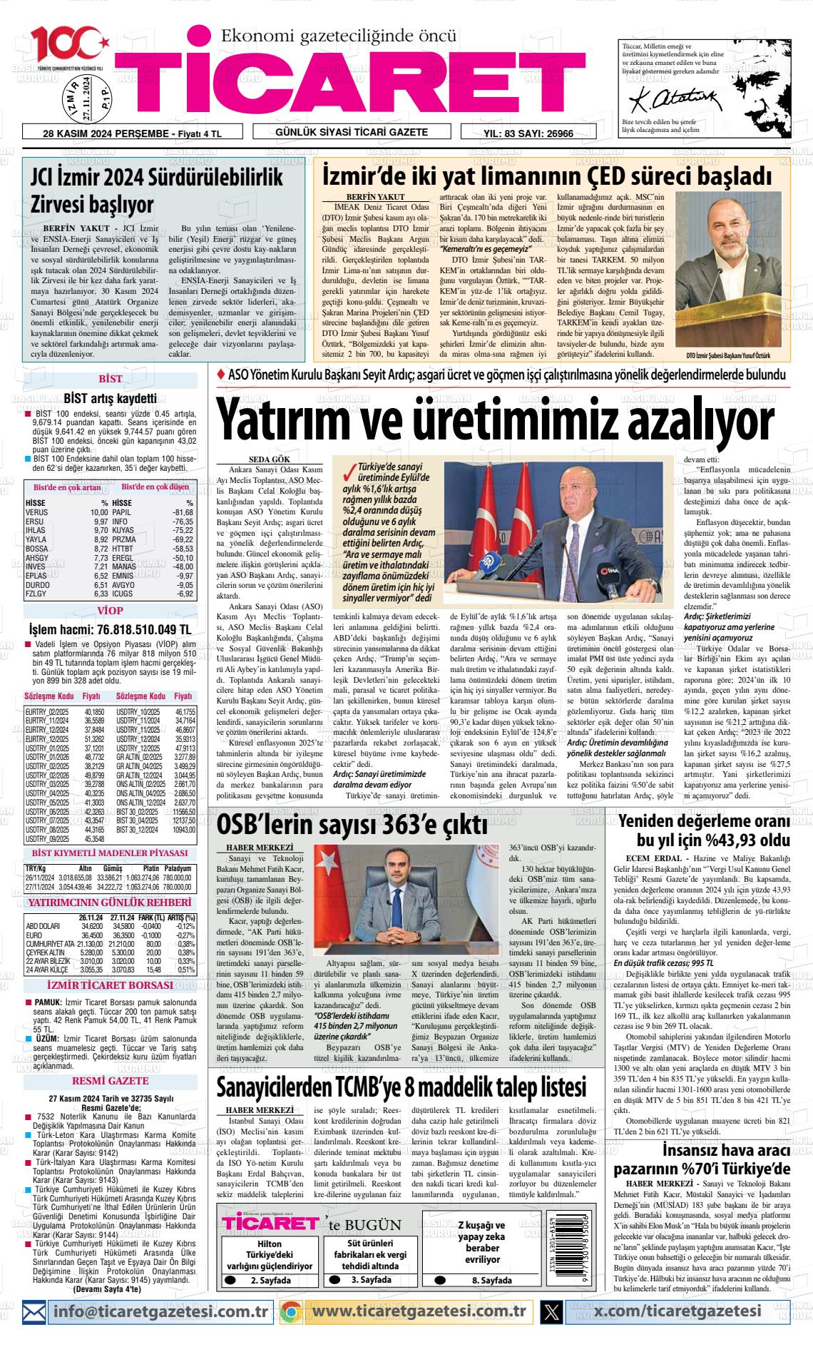 02 Aralık 2024 Ticaret Gazete Manşeti