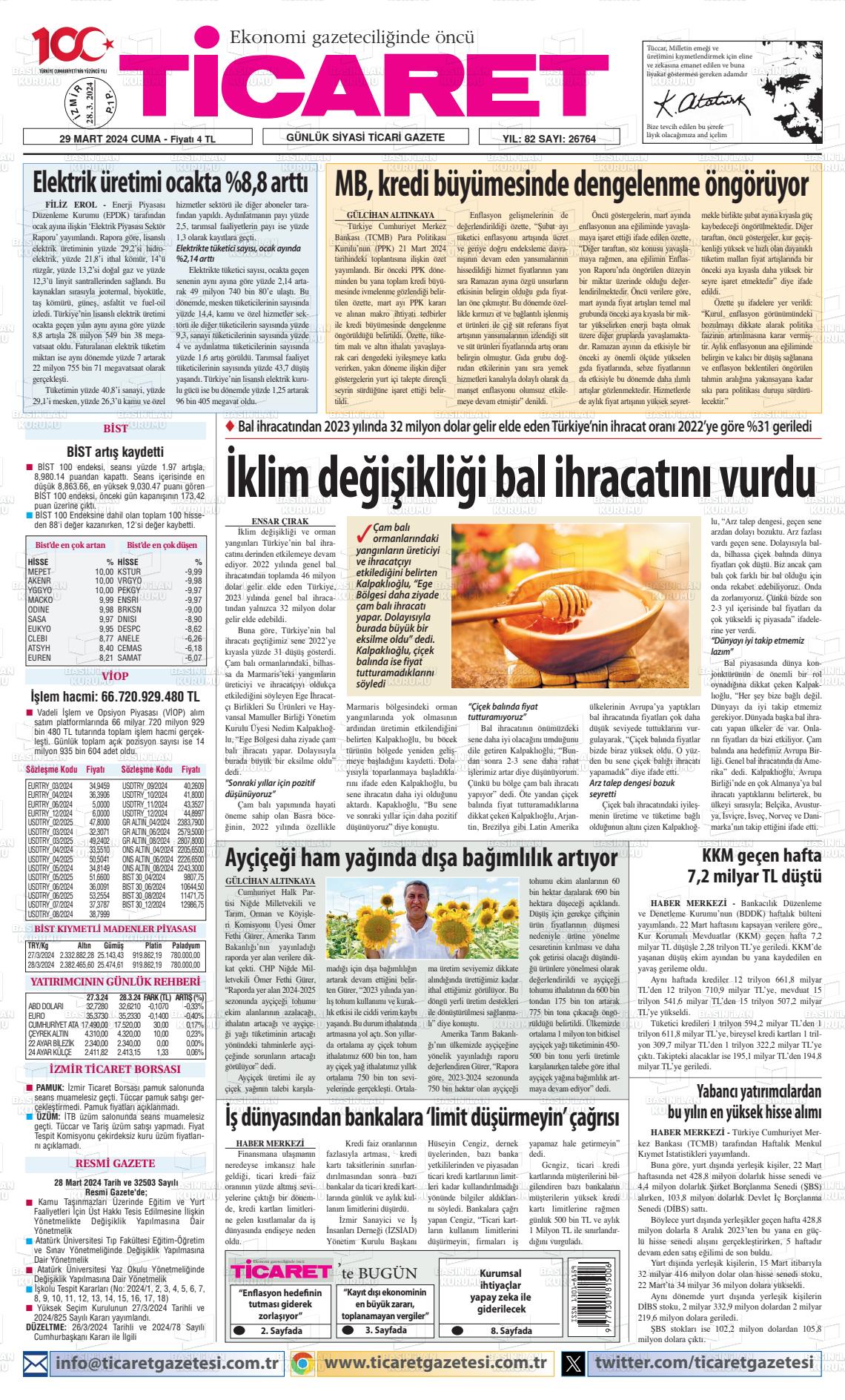 29 Mart 2024 Ticaret Gazete Manşeti