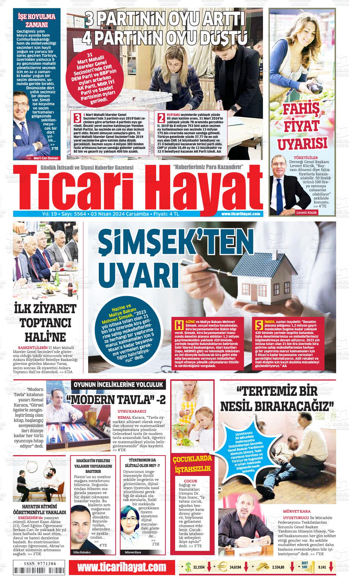 03 Nisan 2024 Ticari Hayat Gazete Manşeti