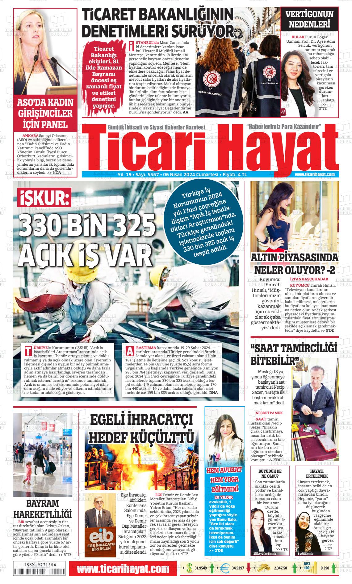 06 Nisan 2024 Ticari Hayat Gazete Manşeti