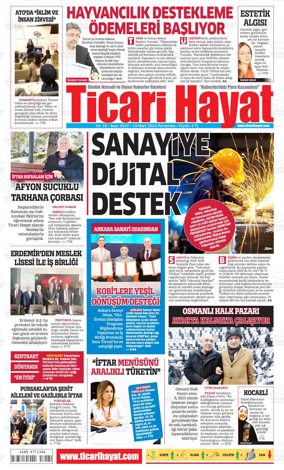 14 Mart 2024 Ticari Hayat Gazete Manşeti