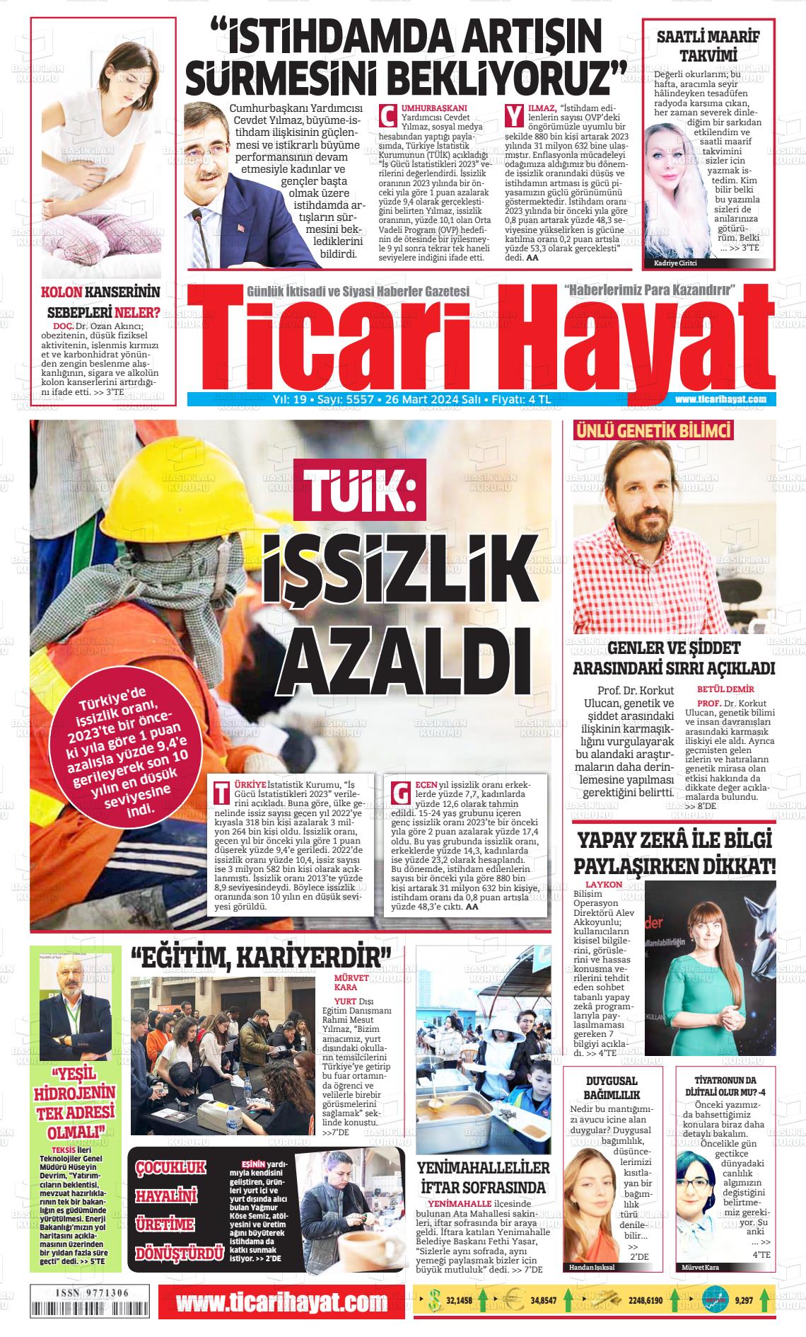 26 Mart 2024 Ticari Hayat Gazete Manşeti