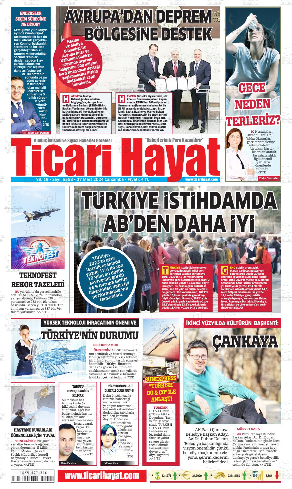 27 Mart 2024 Ticari Hayat Gazete Manşeti