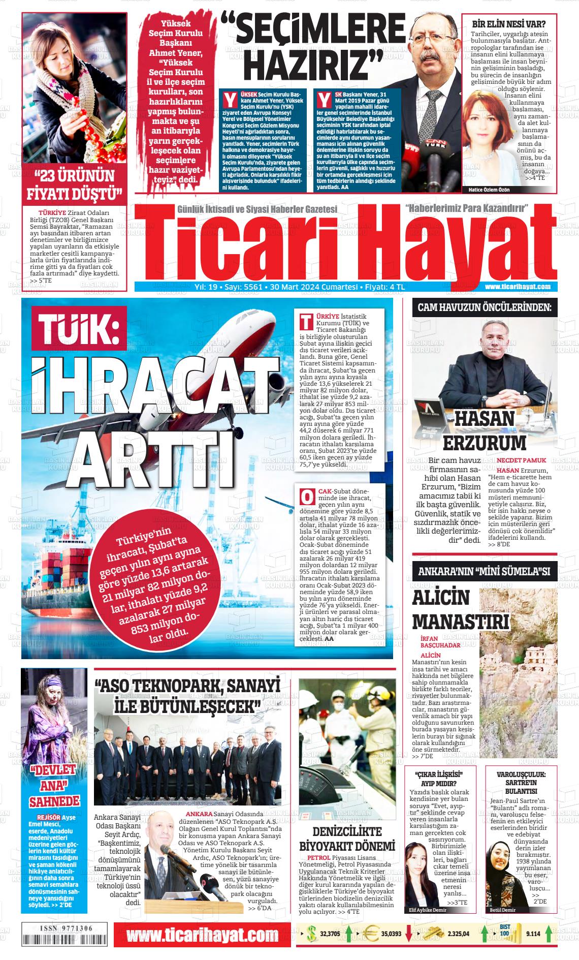 30 Mart 2024 Ticari Hayat Gazete Manşeti