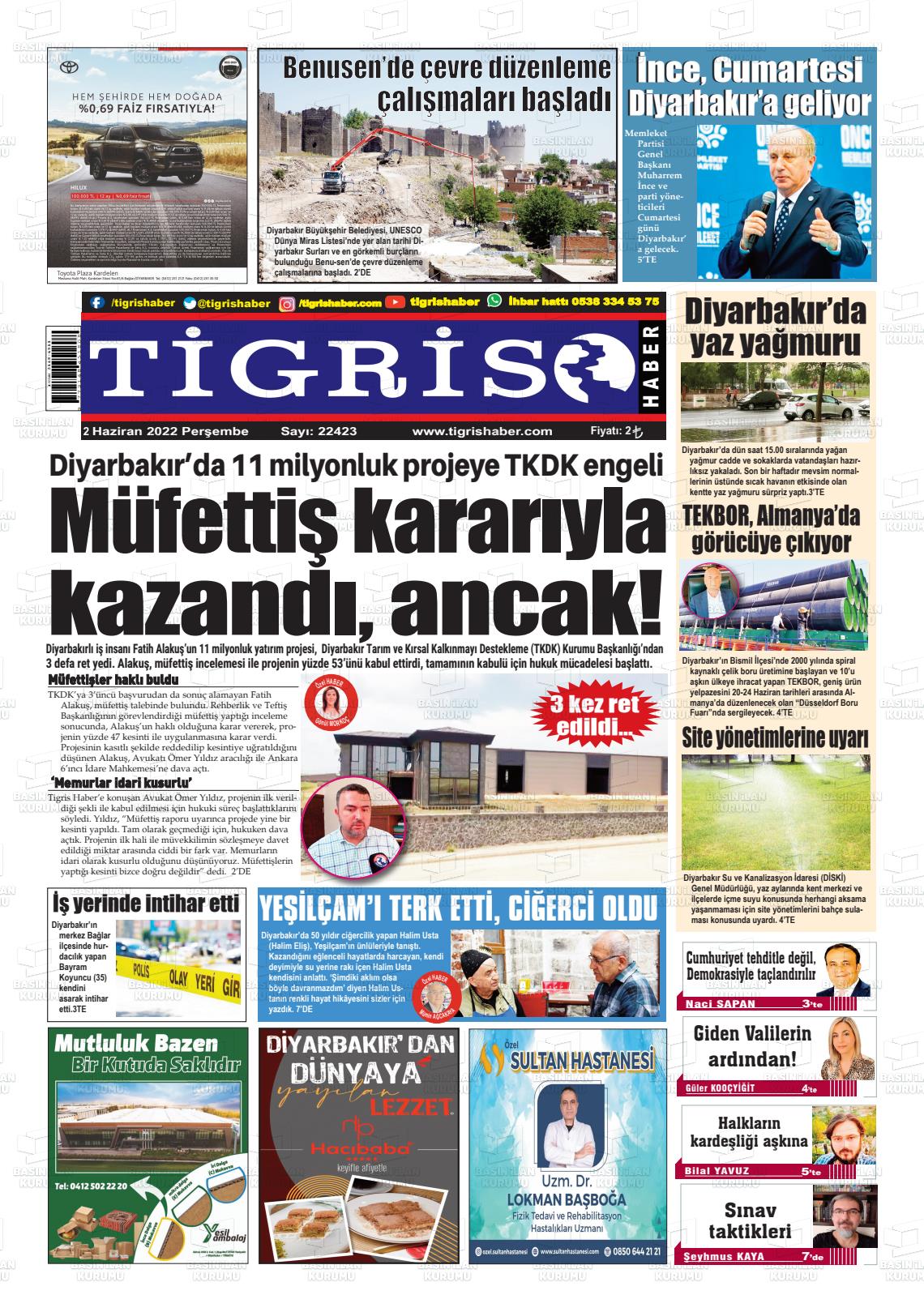 02 Haziran 2022 Tigris Haber Gazete Manşeti