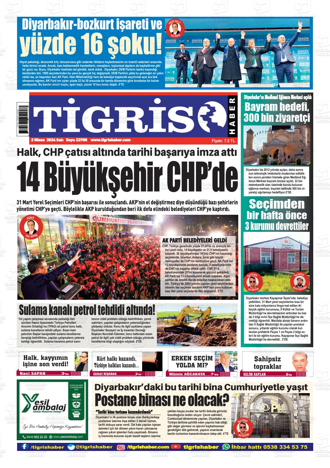 02 Nisan 2024 Tigris Haber Gazete Manşeti