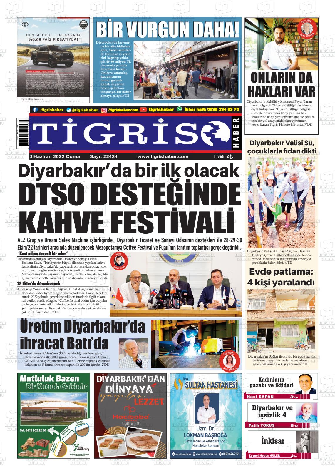 03 Haziran 2022 Tigris Haber Gazete Manşeti