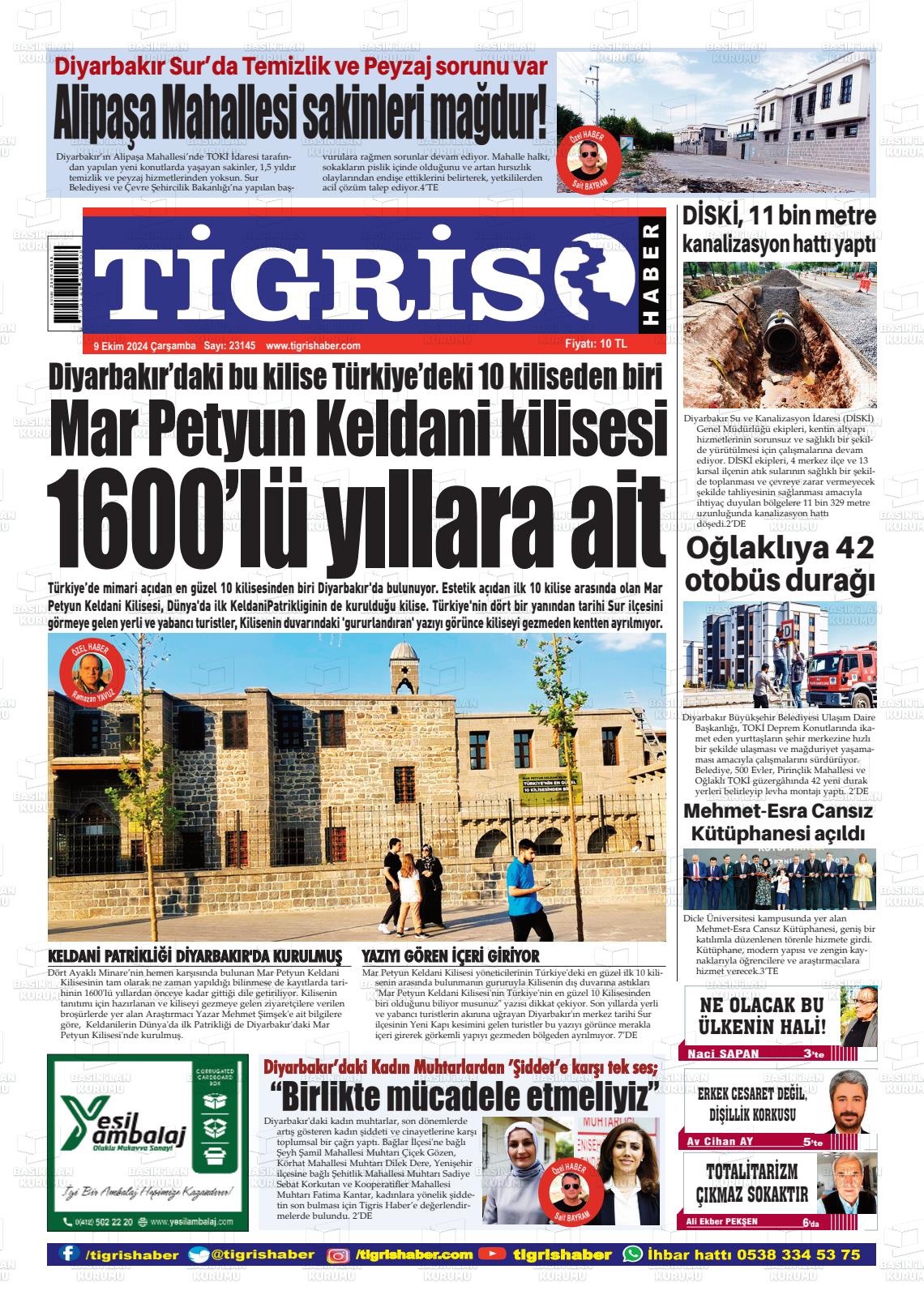 09 Ekim 2024 Tigris Haber Gazete Manşeti