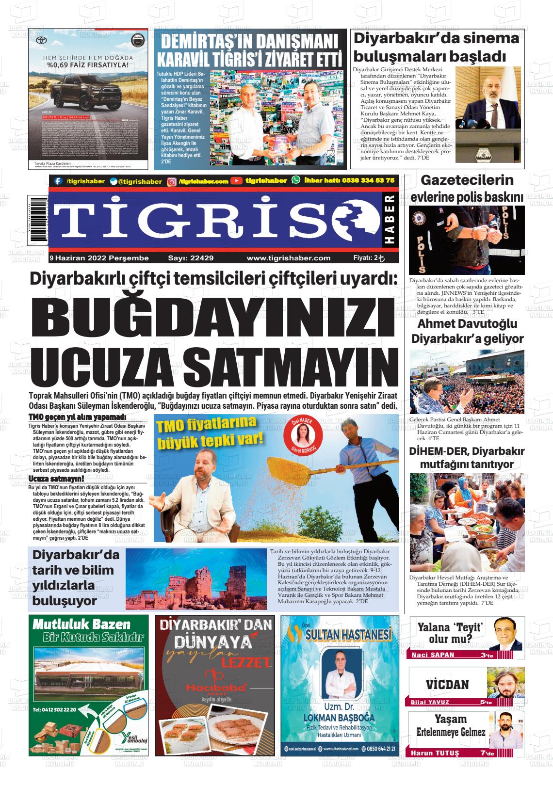 09 Haziran 2022 Tigris Haber Gazete Manşeti