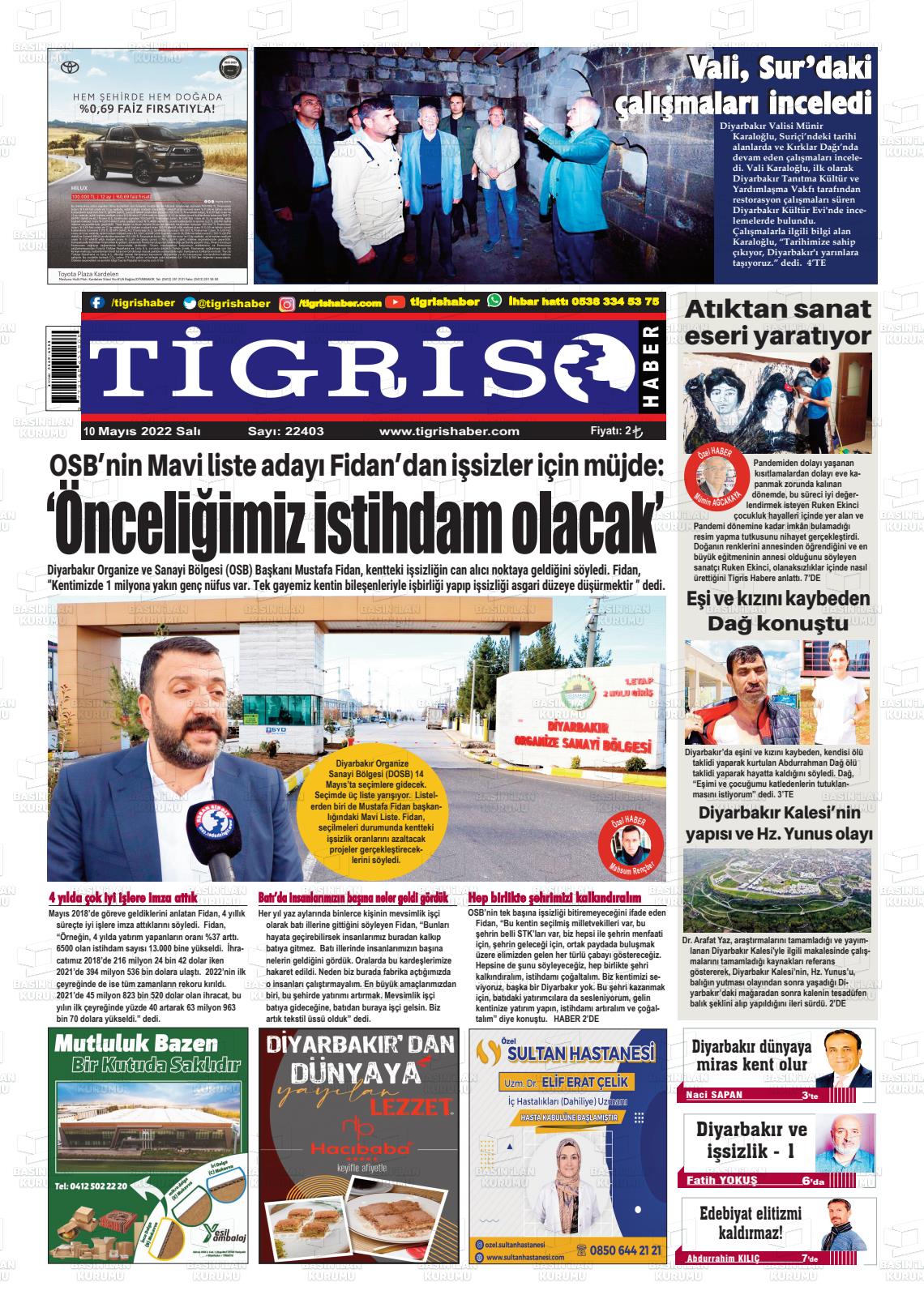 10 Mayıs 2022 Tigris Haber Gazete Manşeti