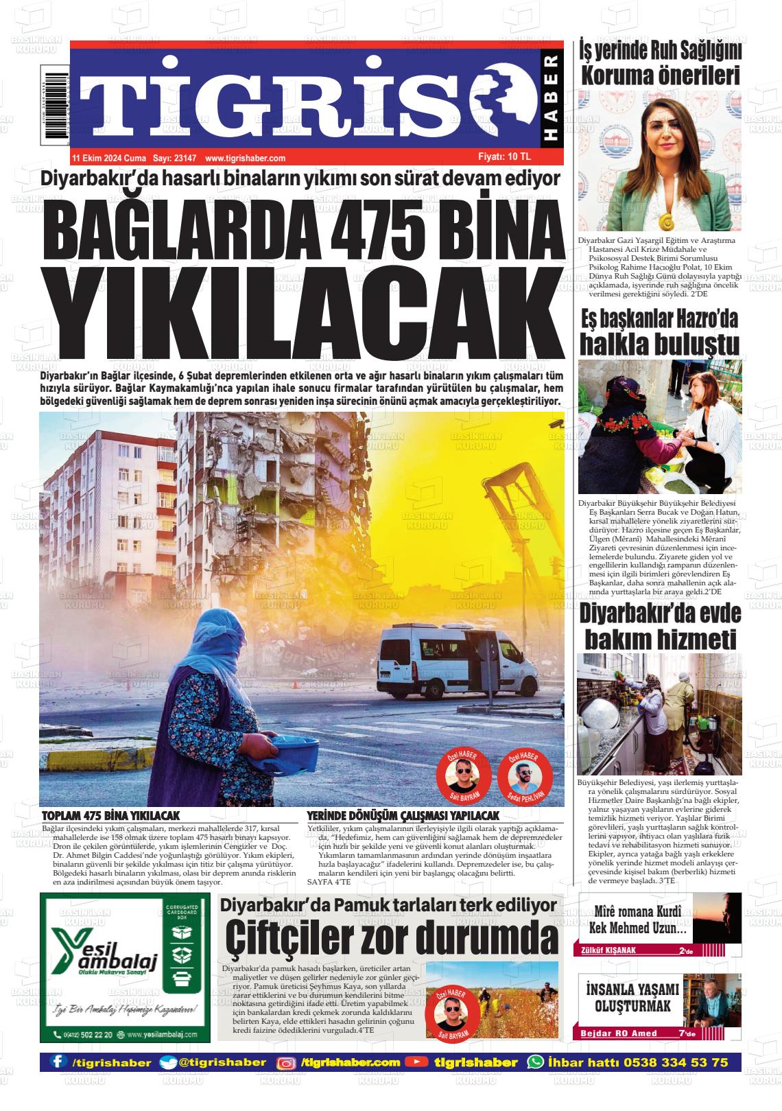 11 Ekim 2024 Tigris Haber Gazete Manşeti