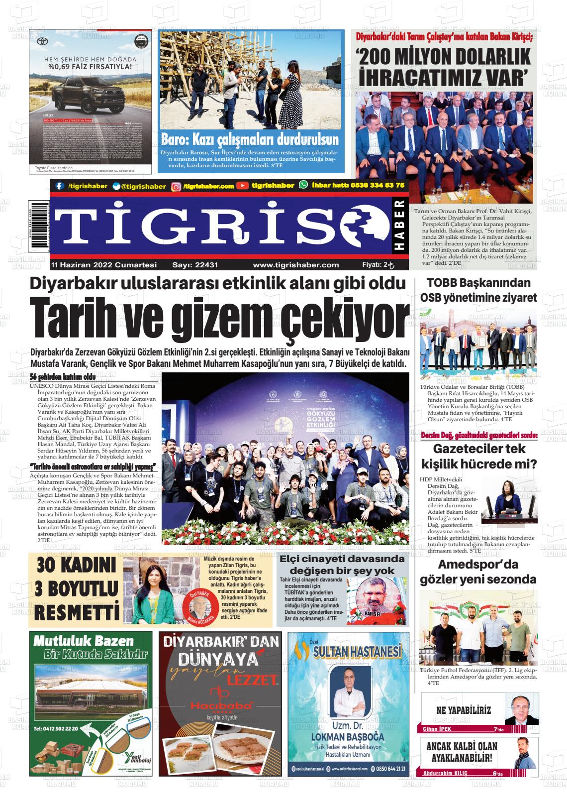 11 Haziran 2022 Tigris Haber Gazete Manşeti