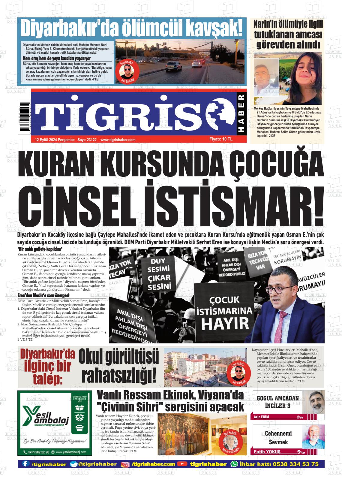 12 Eylül 2024 Tigris Haber Gazete Manşeti