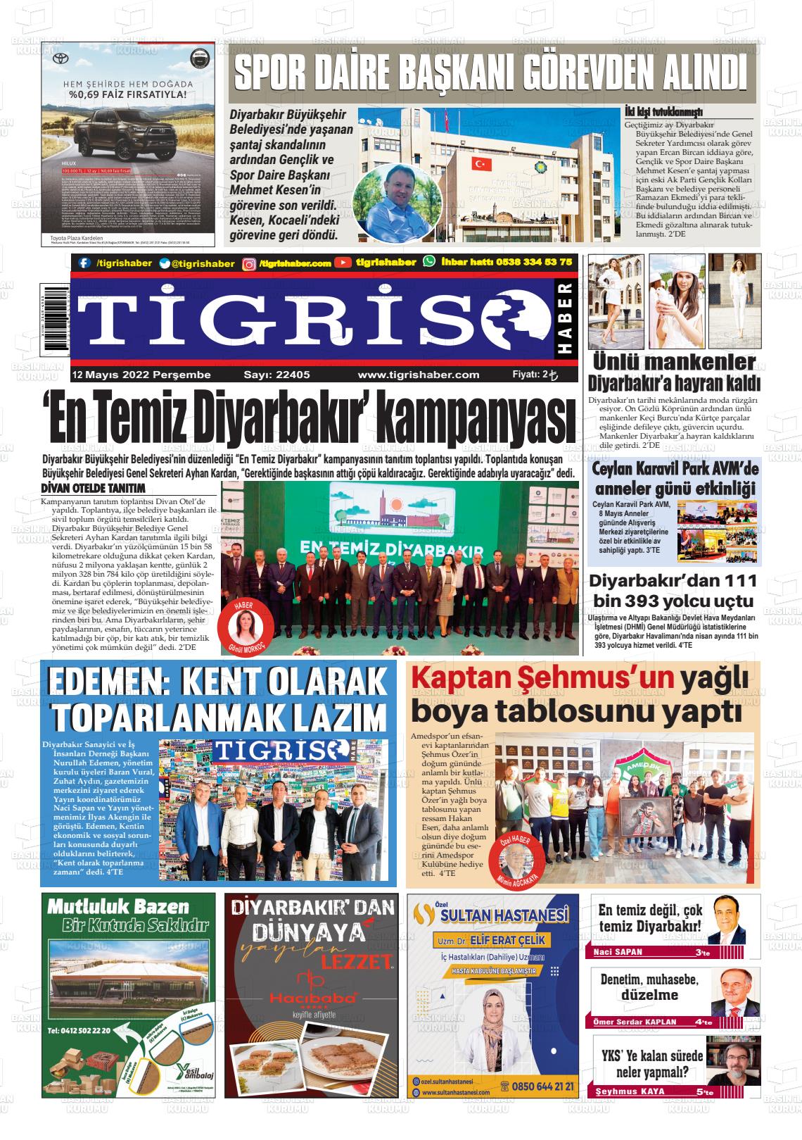 12 Mayıs 2022 Tigris Haber Gazete Manşeti