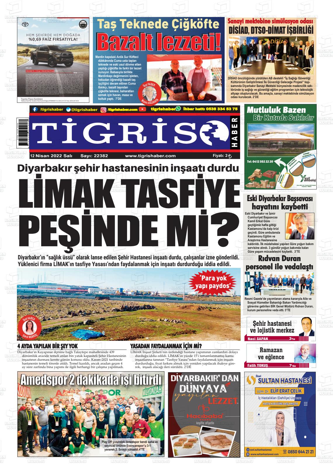 12 nisan 2022 tarihli tigris haber gazete manşetleri