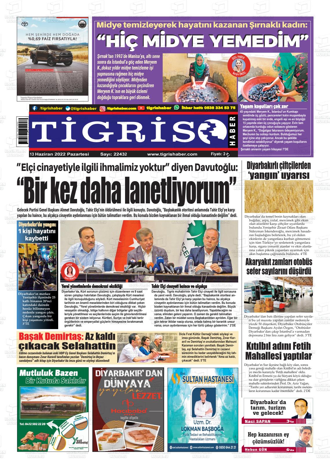 13 Haziran 2022 Tigris Haber Gazete Manşeti