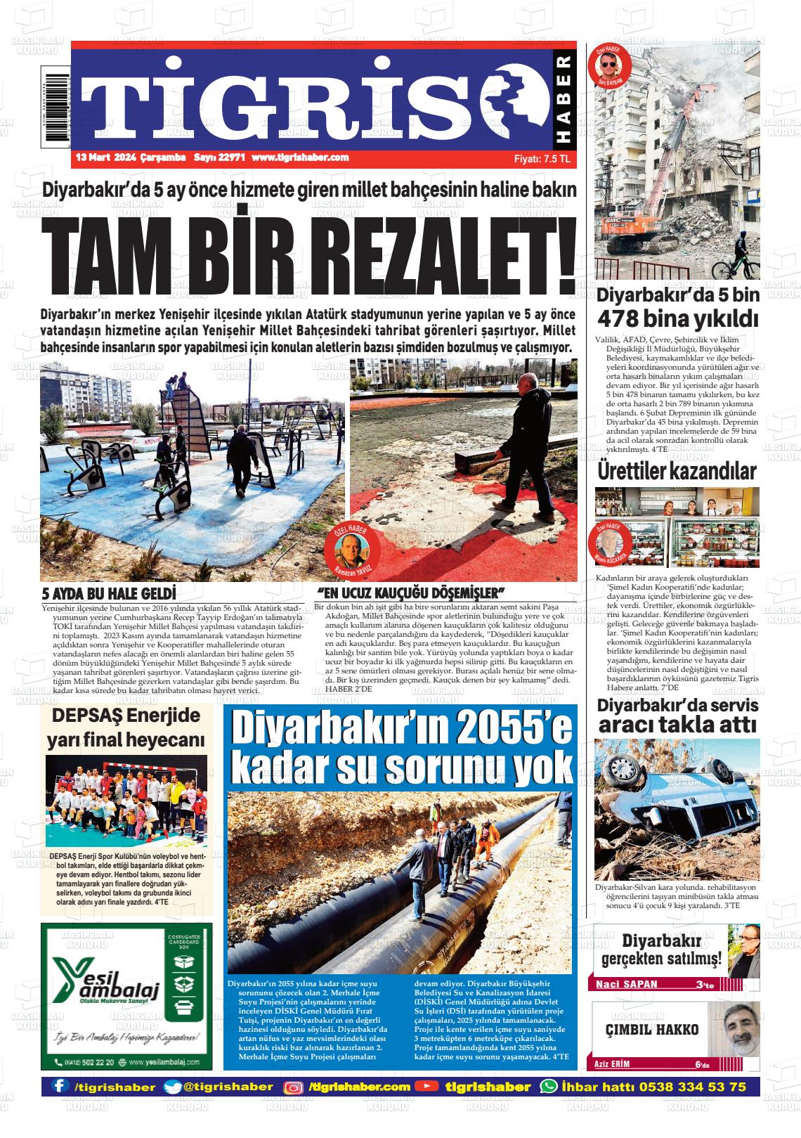 13 Mart 2024 Tigris Haber Gazete Manşeti