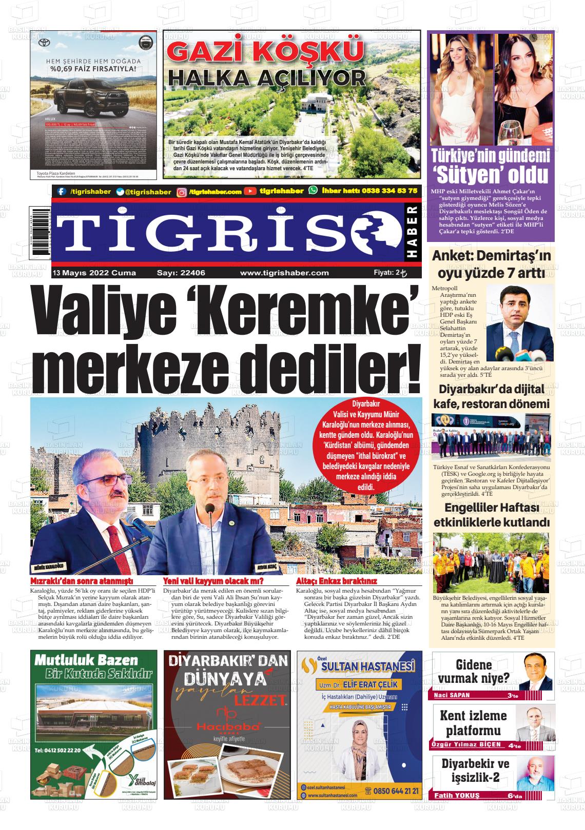 13 Mayıs 2022 Tigris Haber Gazete Manşeti