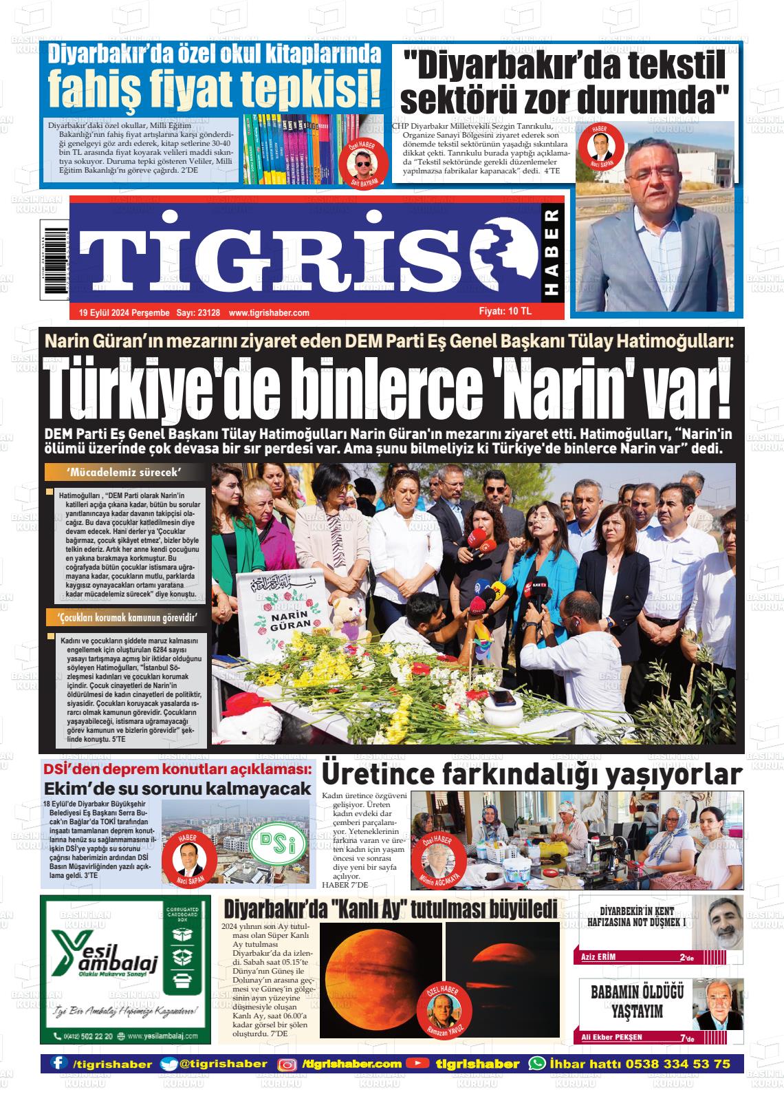 19 Eylül 2024 Tigris Haber Gazete Manşeti