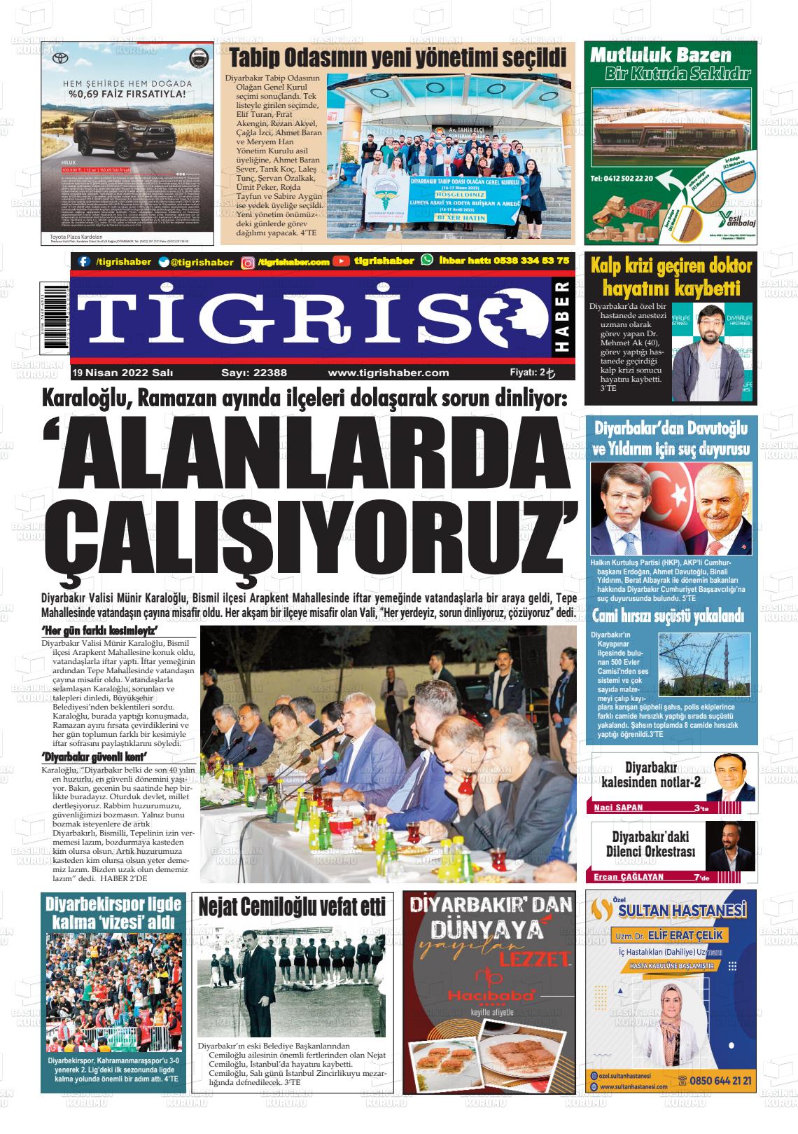 19 Nisan 2022 Tigris Haber Gazete Manşeti