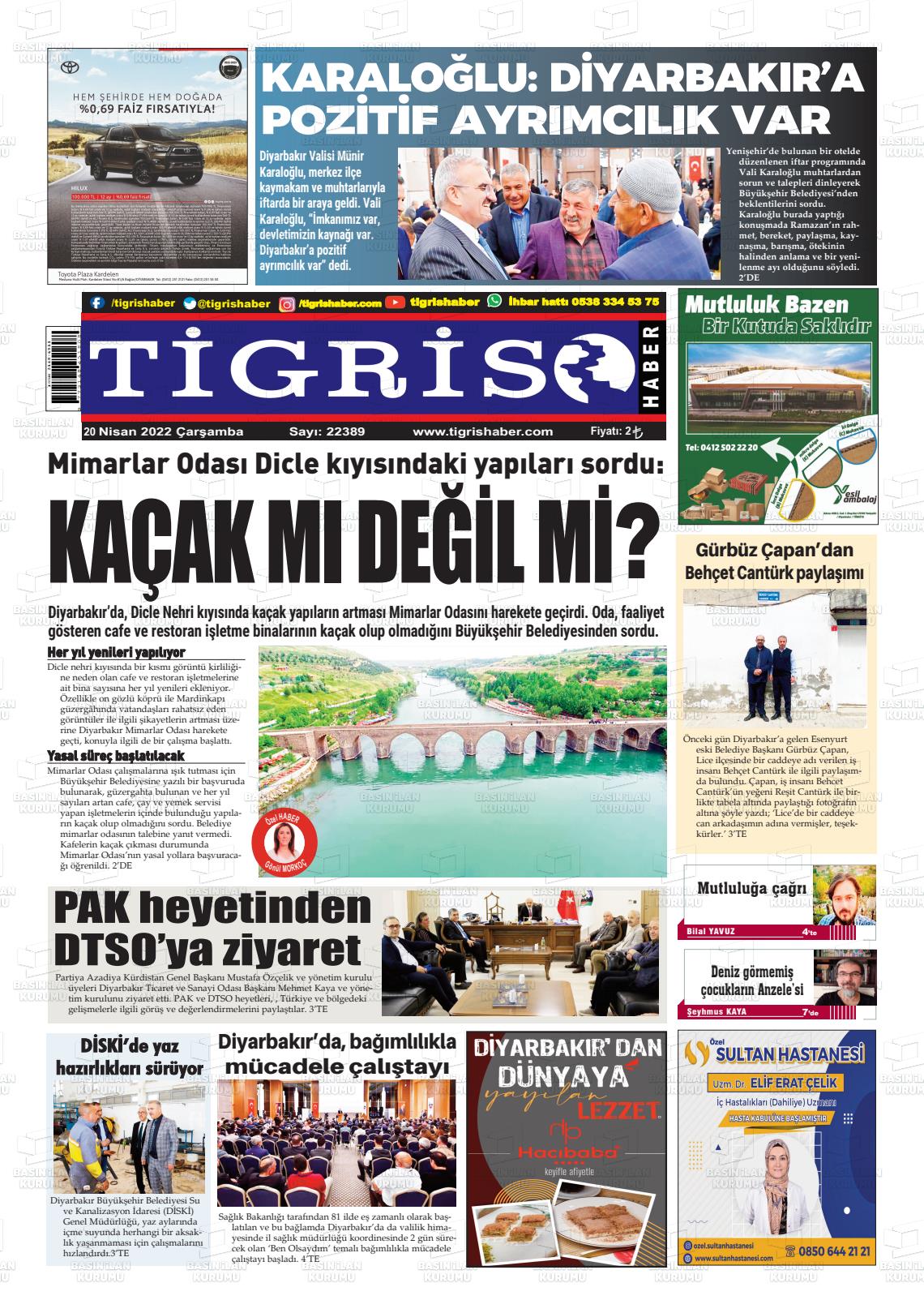 20 Nisan 2022 Tigris Haber Gazete Manşeti