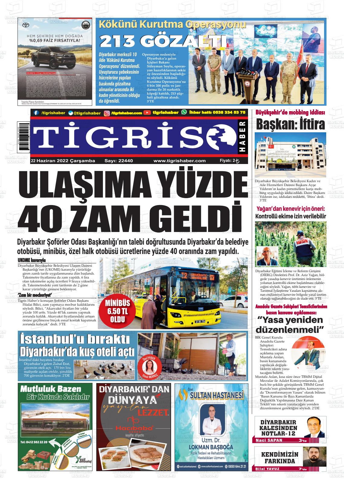 22 Haziran 2022 Tigris Haber Gazete Manşeti