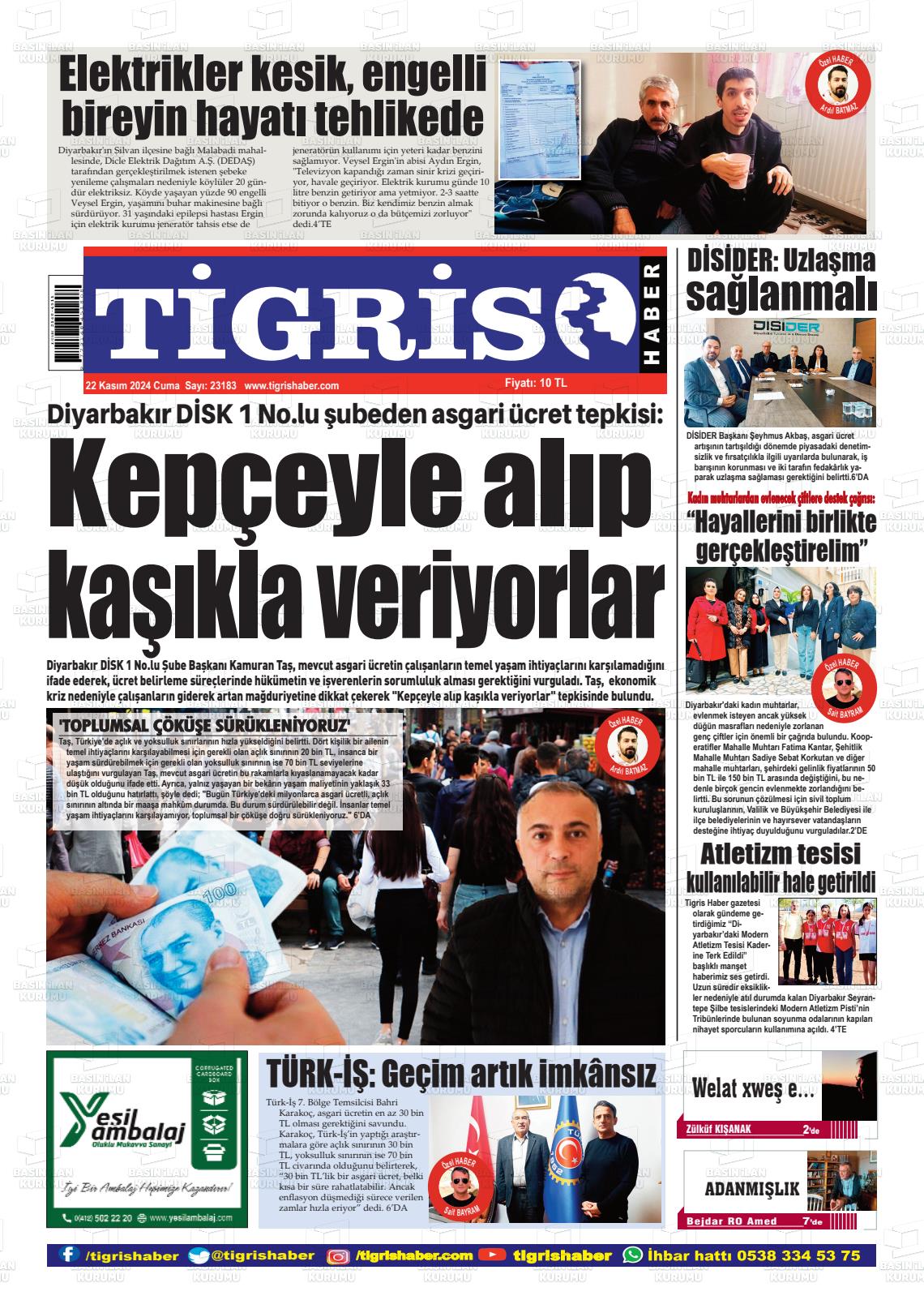 22 Kasım 2024 Tigris Haber Gazete Manşeti