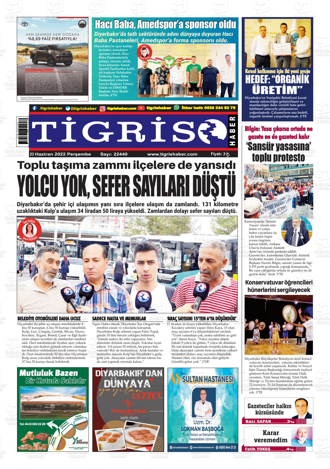 23 Haziran 2022 Tigris Haber Gazete Manşeti