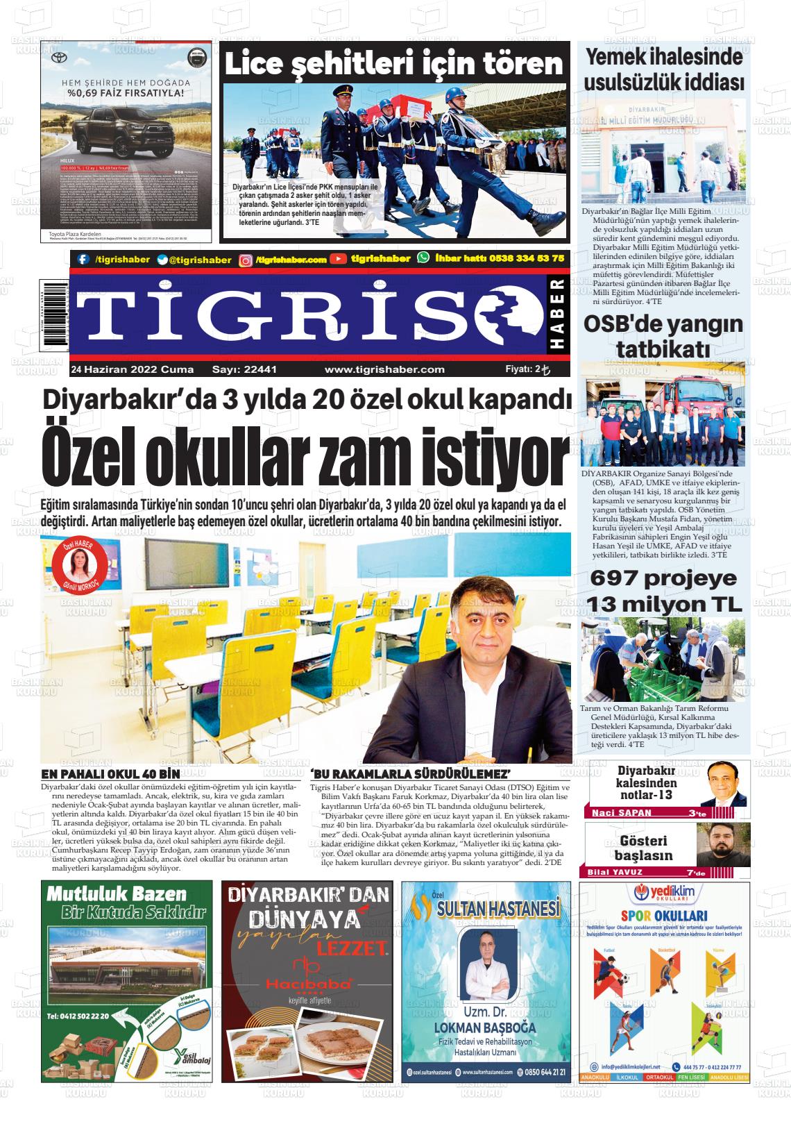 24 Haziran 2022 Tigris Haber Gazete Manşeti