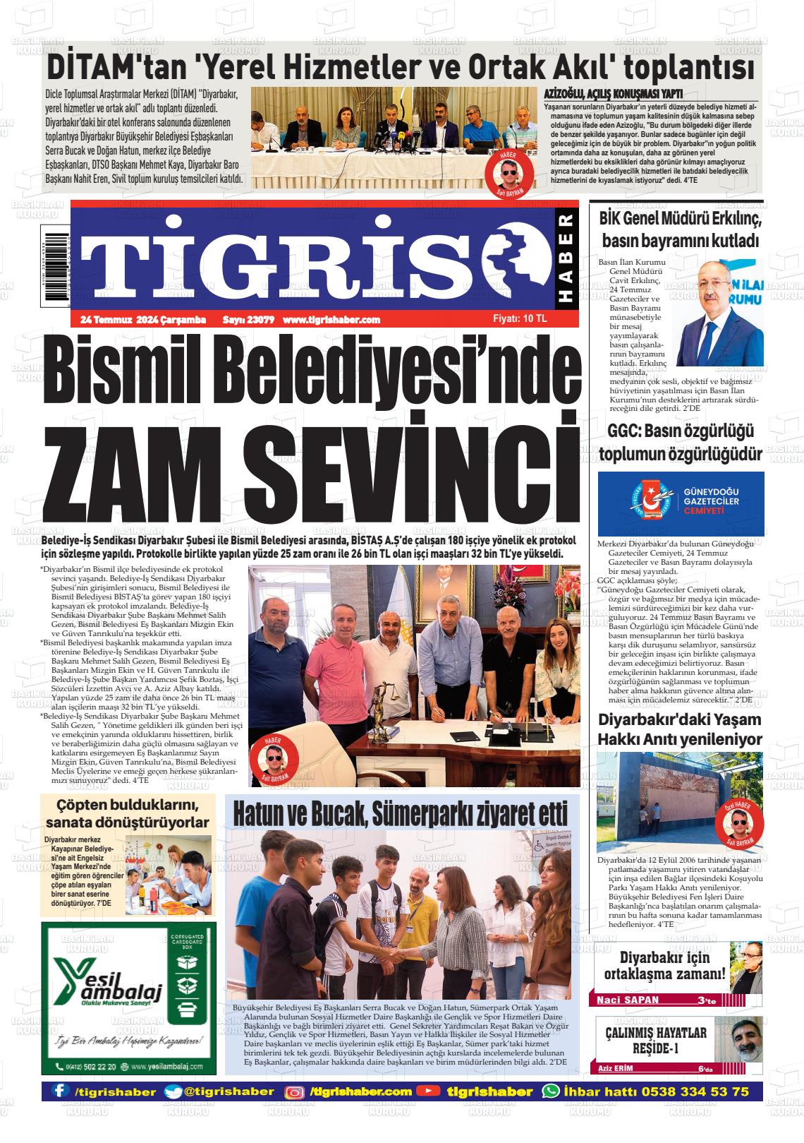 24 Temmuz 2024 Tigris Haber Gazete Manşeti