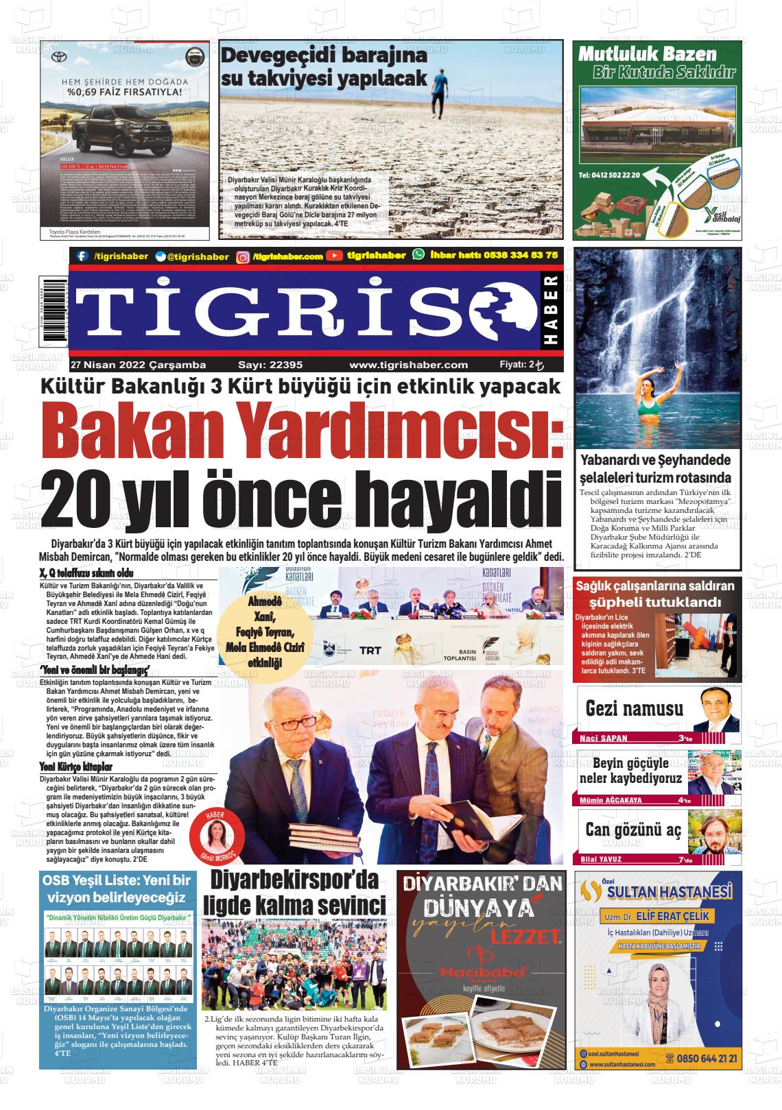 27 Nisan 2022 Tigris Haber Gazete Manşeti