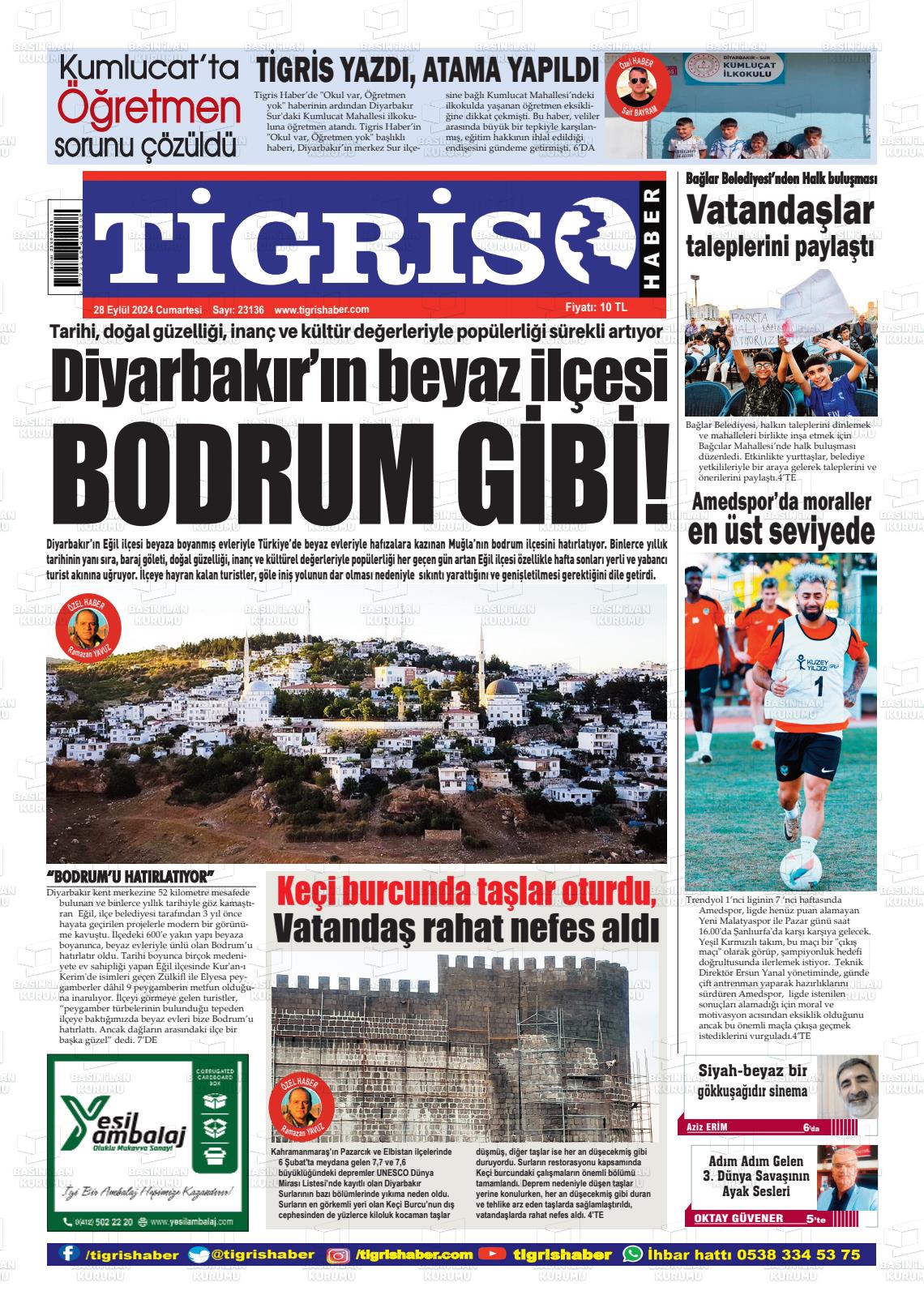 28 Eylül 2024 Tigris Haber Gazete Manşeti