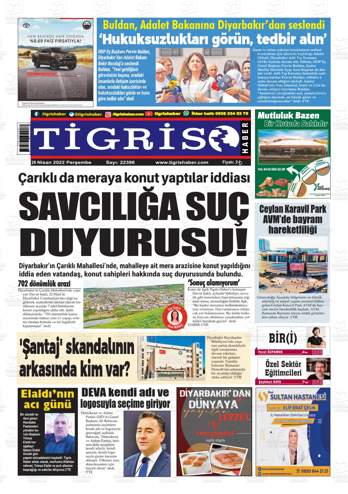 28 Nisan 2022 Tigris Haber Gazete Manşeti