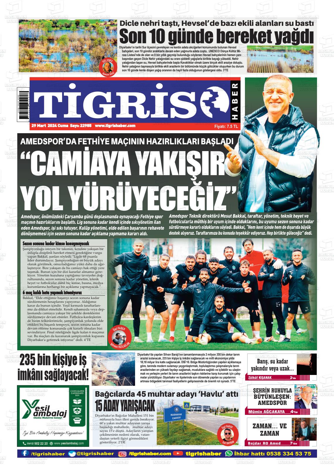 29 Mart 2024 Tigris Haber Gazete Manşeti