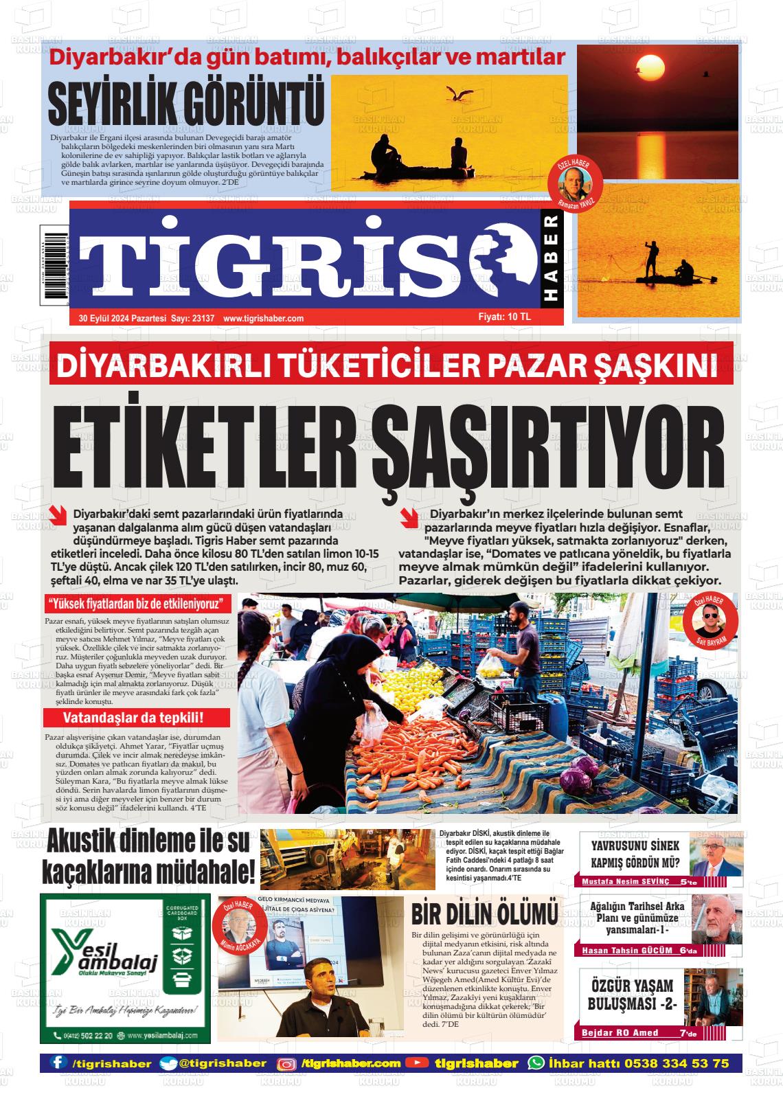 30 Eylül 2024 Tigris Haber Gazete Manşeti