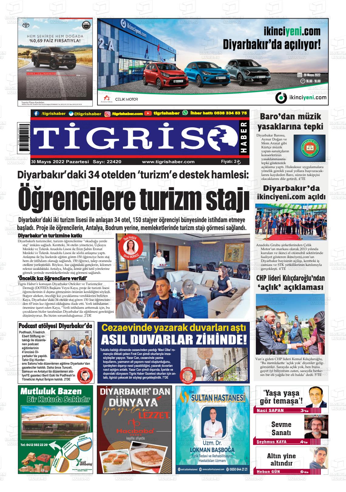 30 Mayıs 2022 Tigris Haber Gazete Manşeti