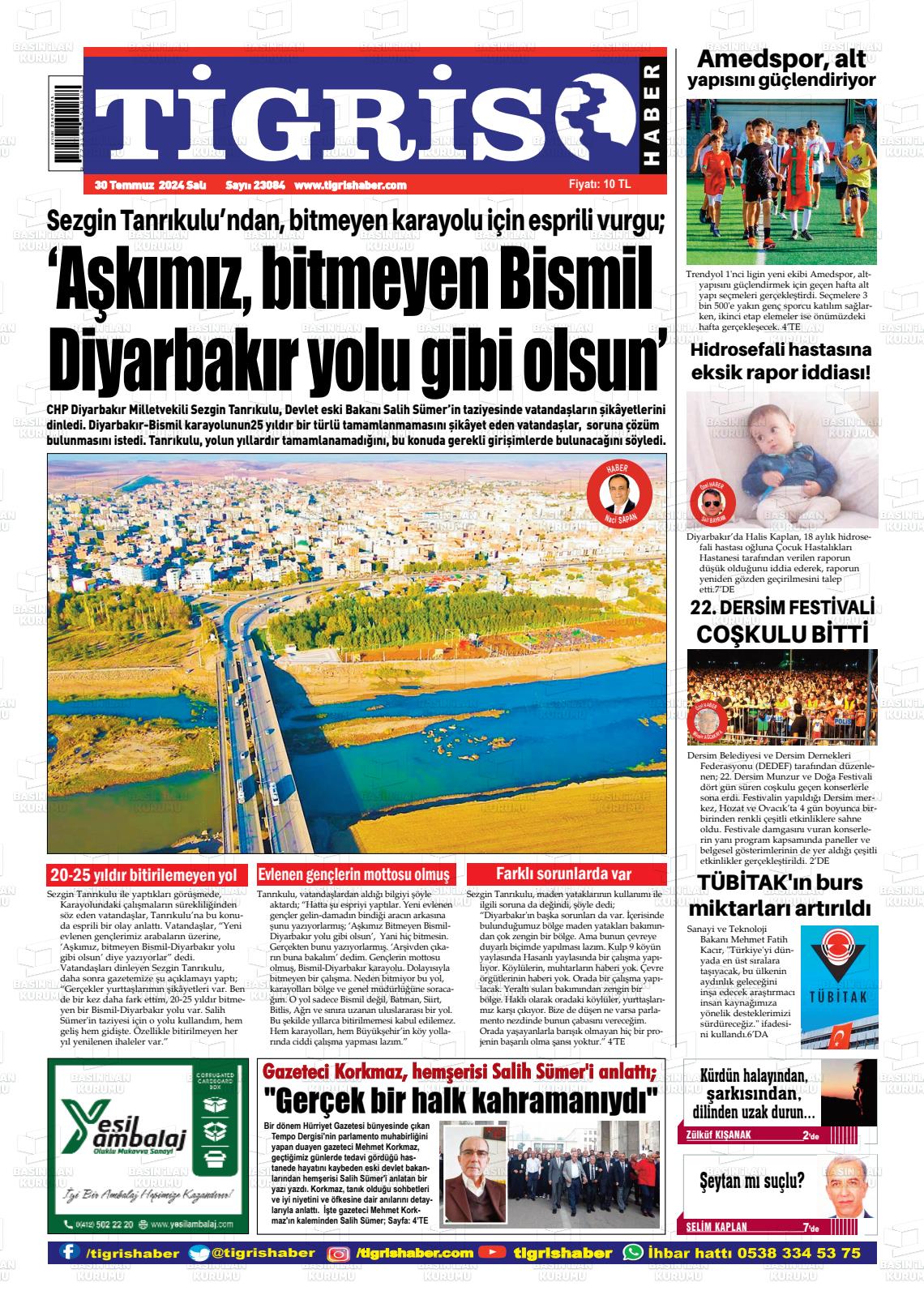 30 Temmuz 2024 Tigris Haber Gazete Manşeti