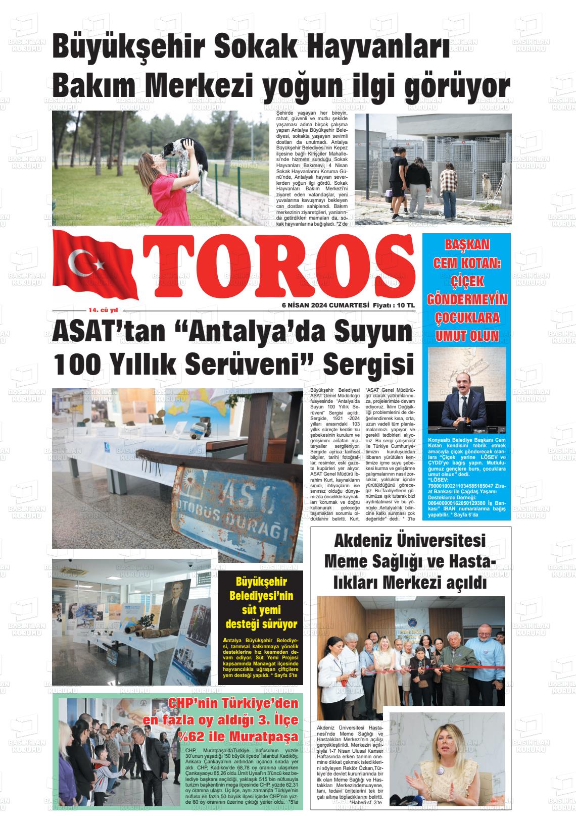 06 Nisan 2024 Antalya Toros Gazete Manşeti