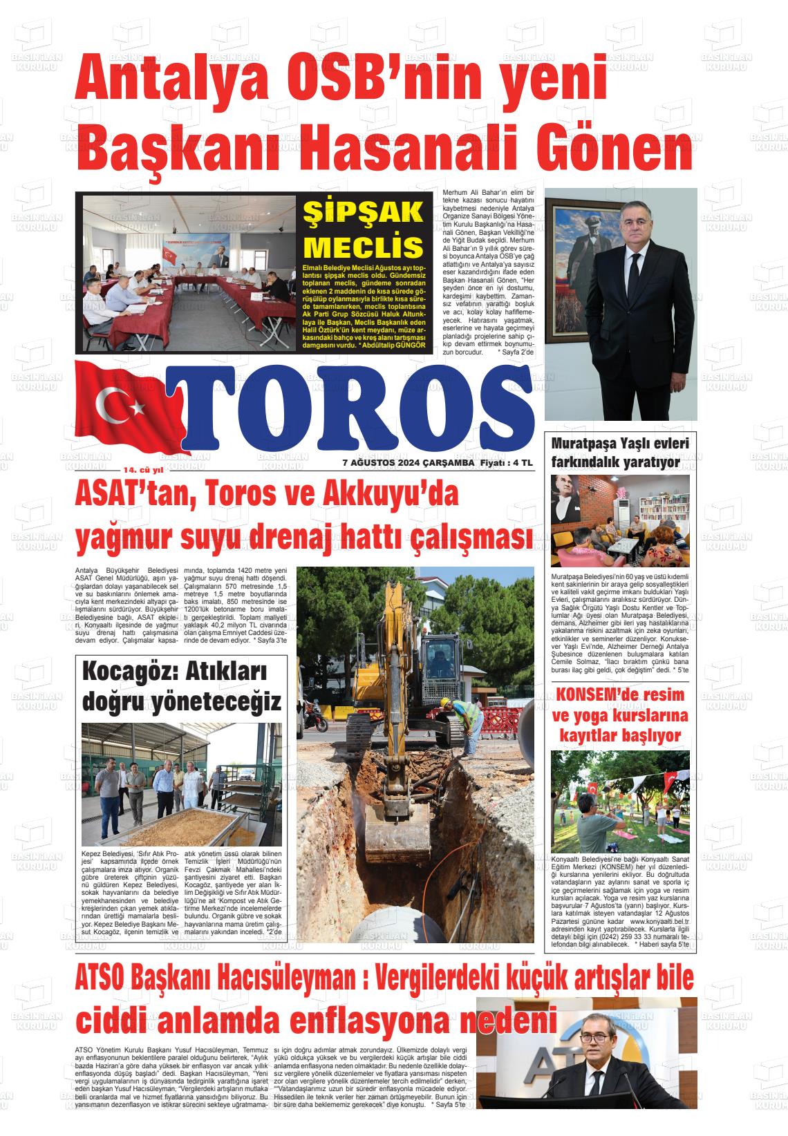 07 Ağustos 2024 Antalya Toros Gazete Manşeti