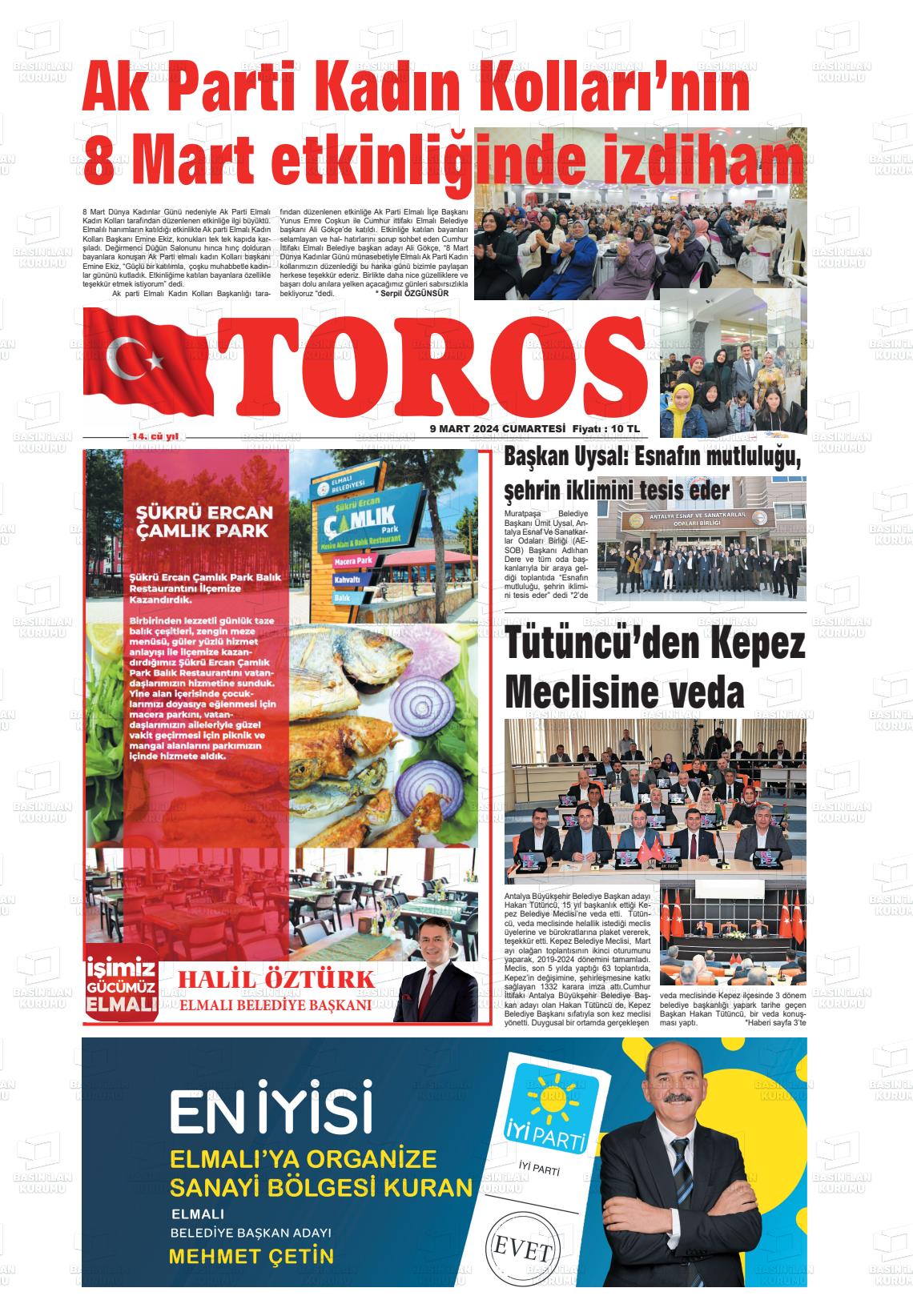 09 Mart 2024 Antalya Toros Gazete Manşeti