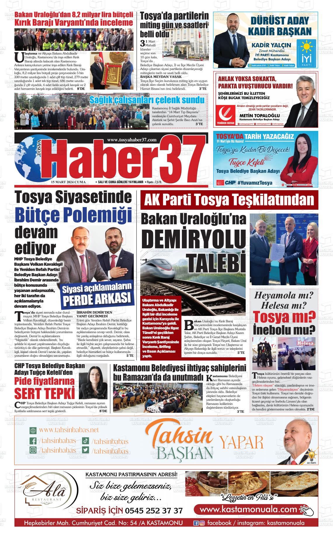 15 Mart 2024 Haber37 Gazete Manşeti