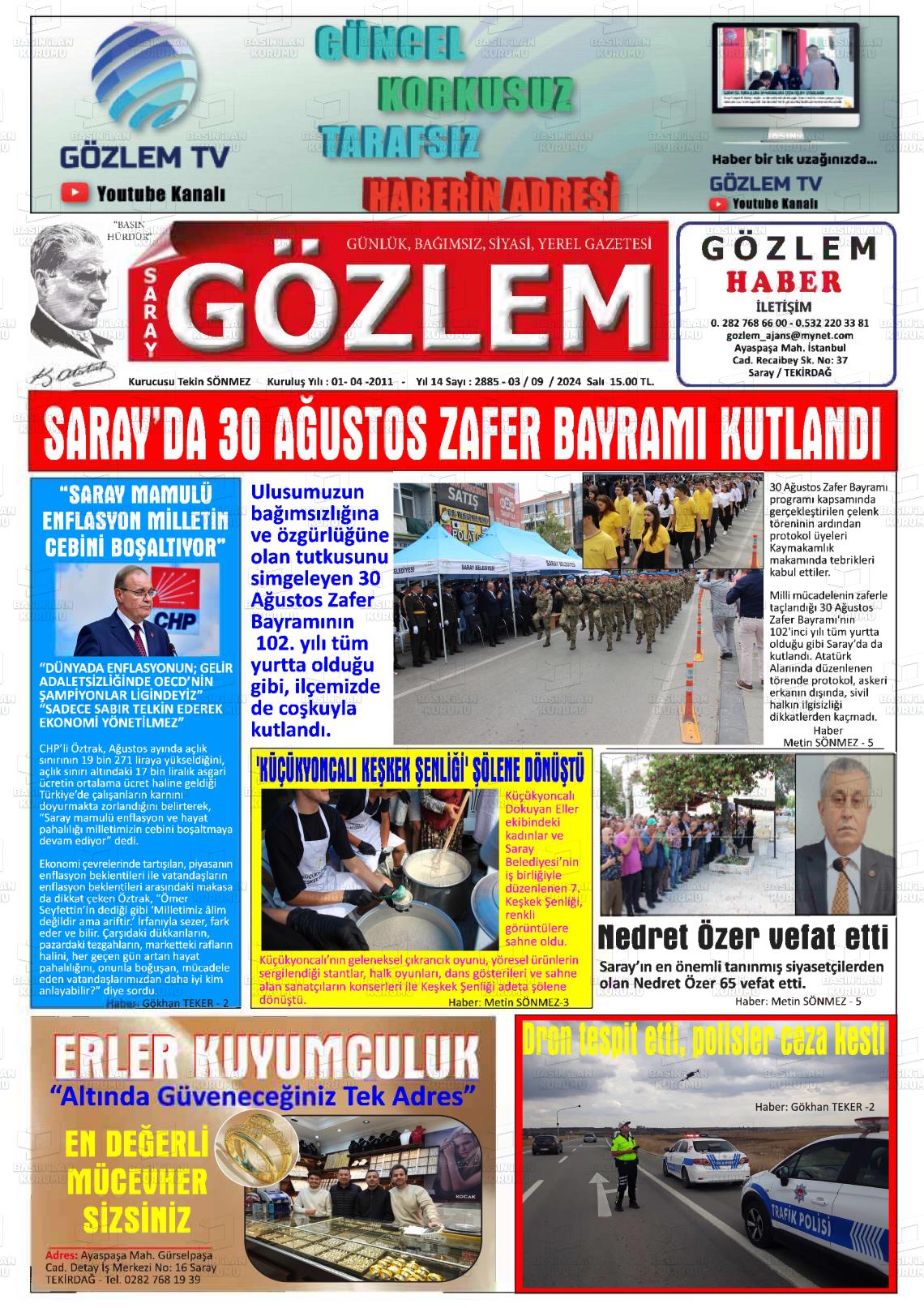 03 Eylül 2024 Saray Gözlem Gazete Manşeti