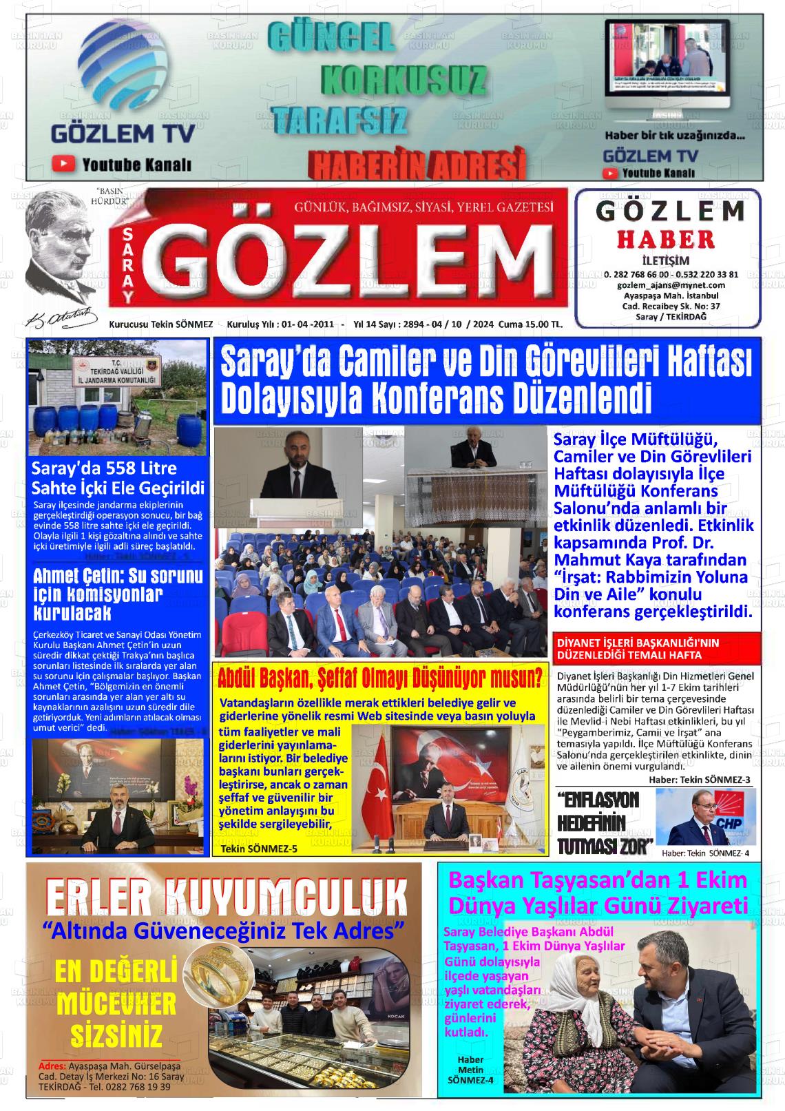 04 Ekim 2024 Saray Gözlem Gazete Manşeti