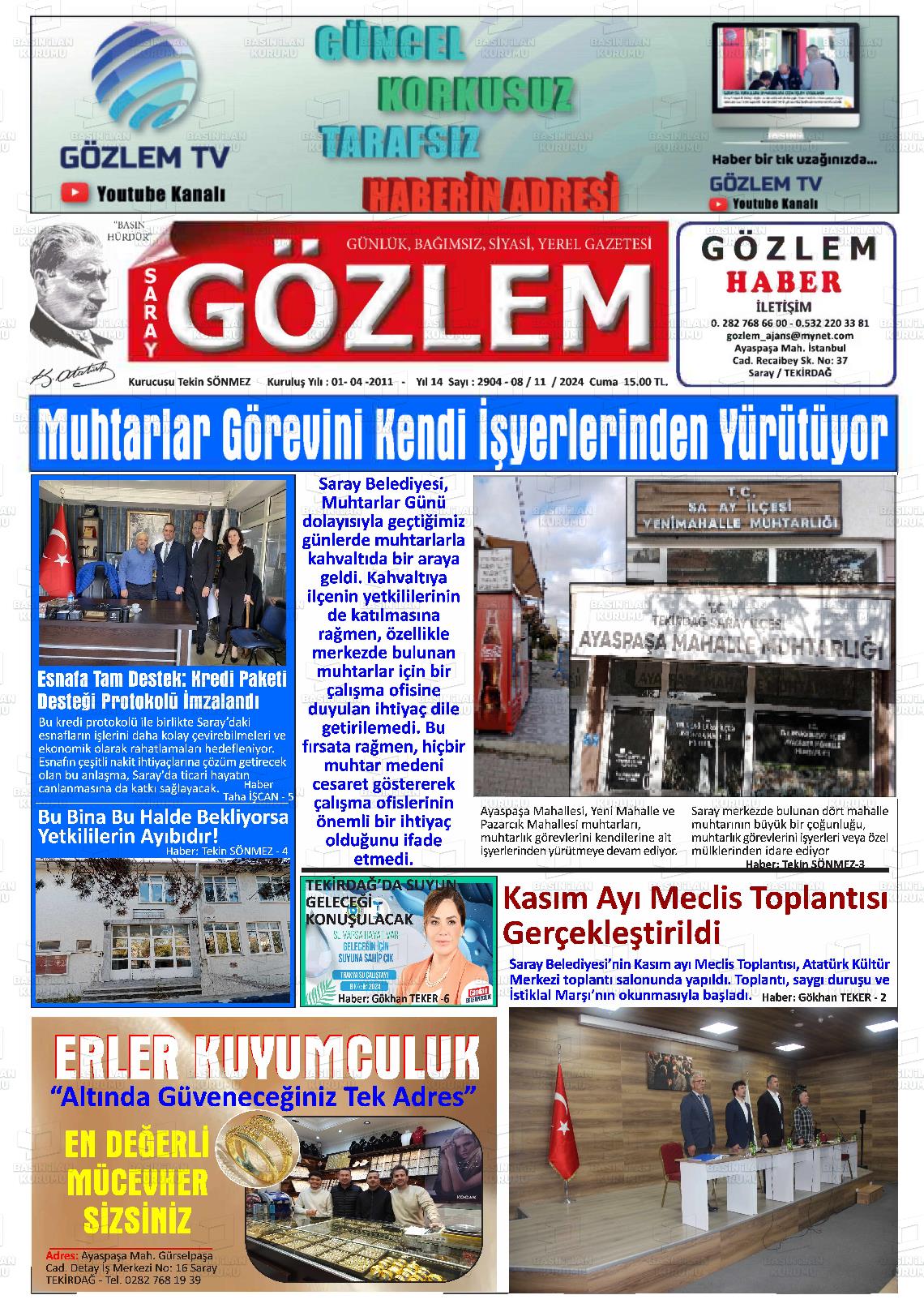 08 Kasım 2024 Saray Gözlem Gazete Manşeti