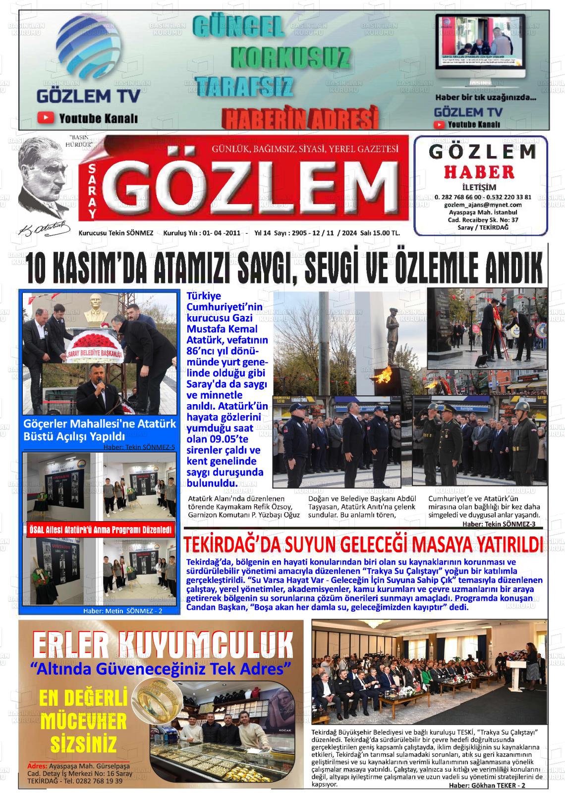 12 Kasım 2024 Saray Gözlem Gazete Manşeti